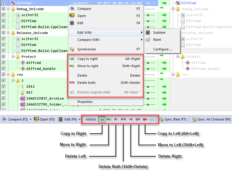 Diff Commander - Synchronize actions on Merge toolbar
